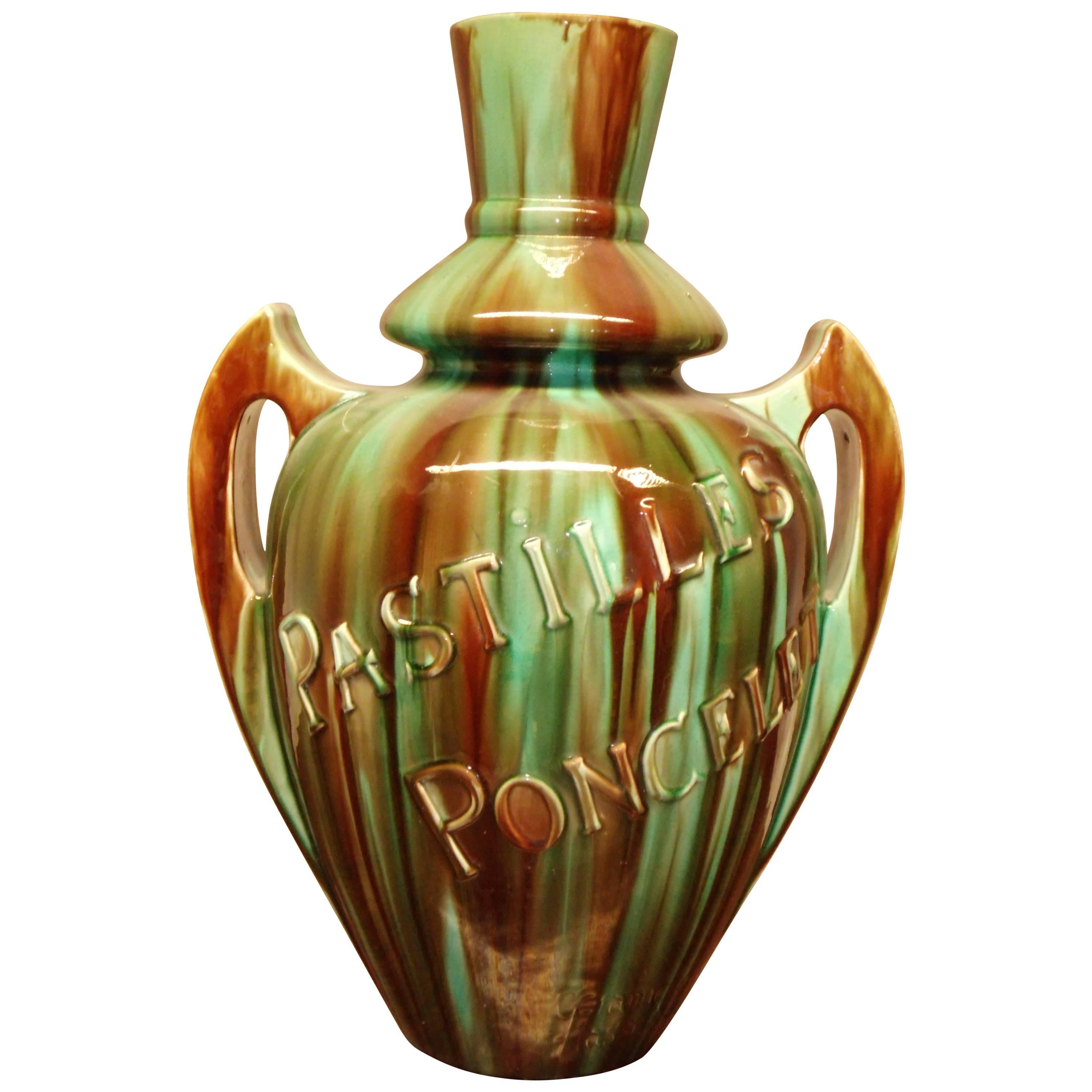Art Nouveau Huge Ceramic Advertising Vase Pastille Poncelet For Sale
