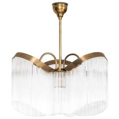 Rare Art Deco Ceiling Lamp in Brass and Glass