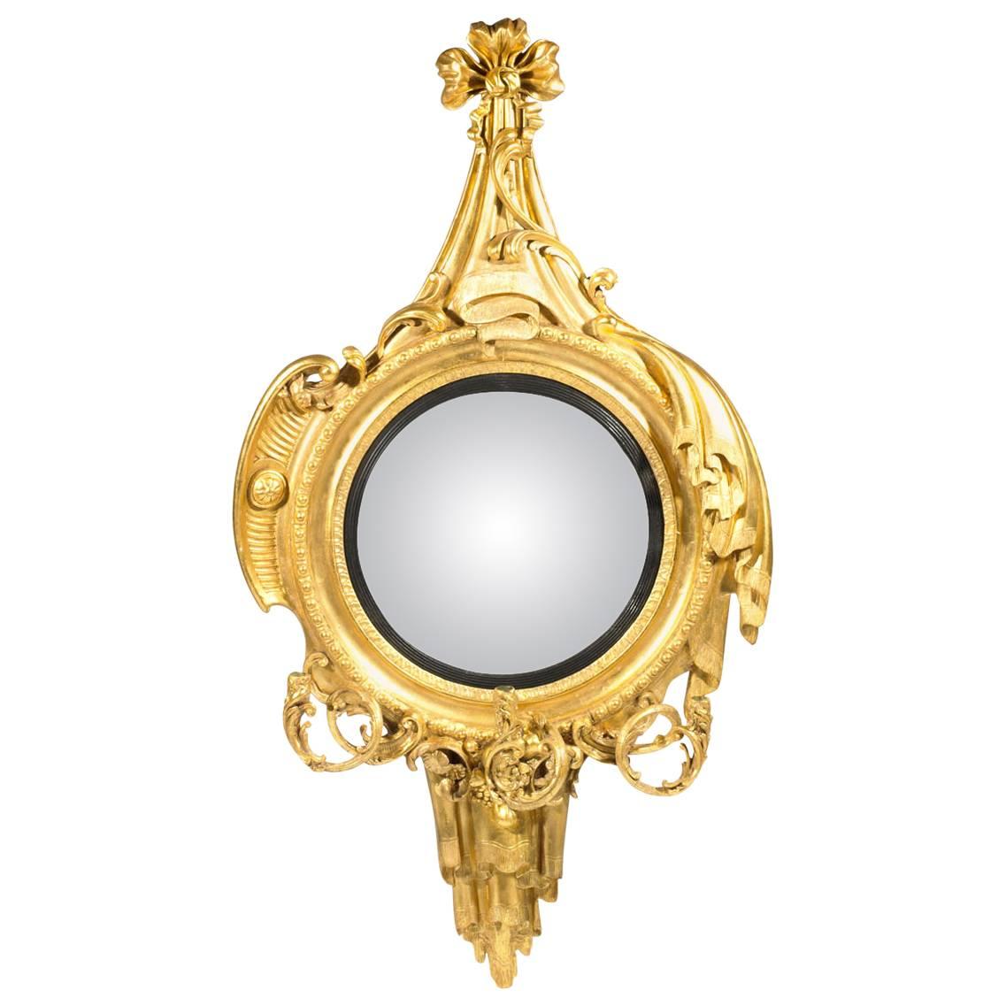 Vergoldeter konvexer Spiegel aus dem 19. Jahrhundert