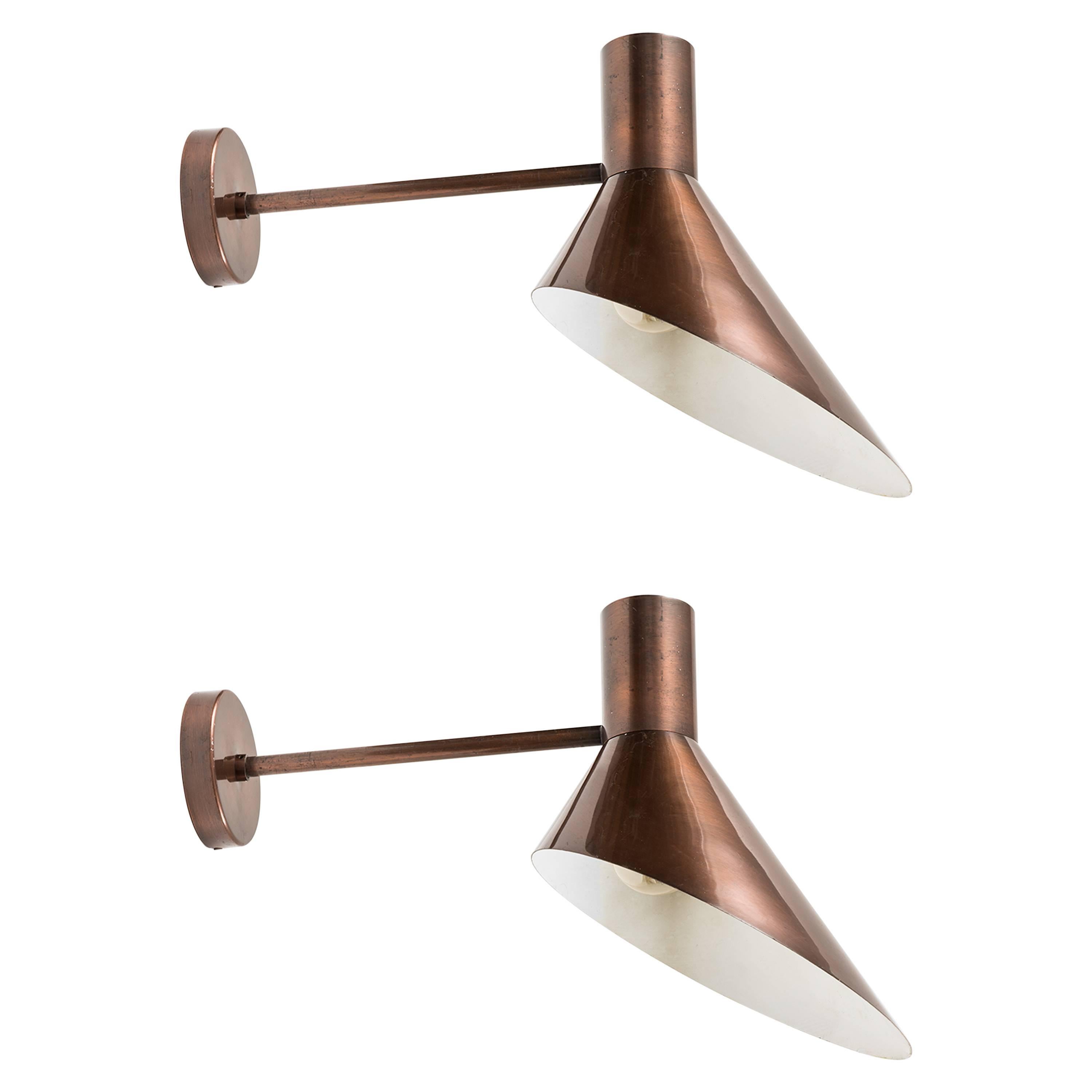Pair of Big Wall Lamps in Copper Produced in Denmark For Sale