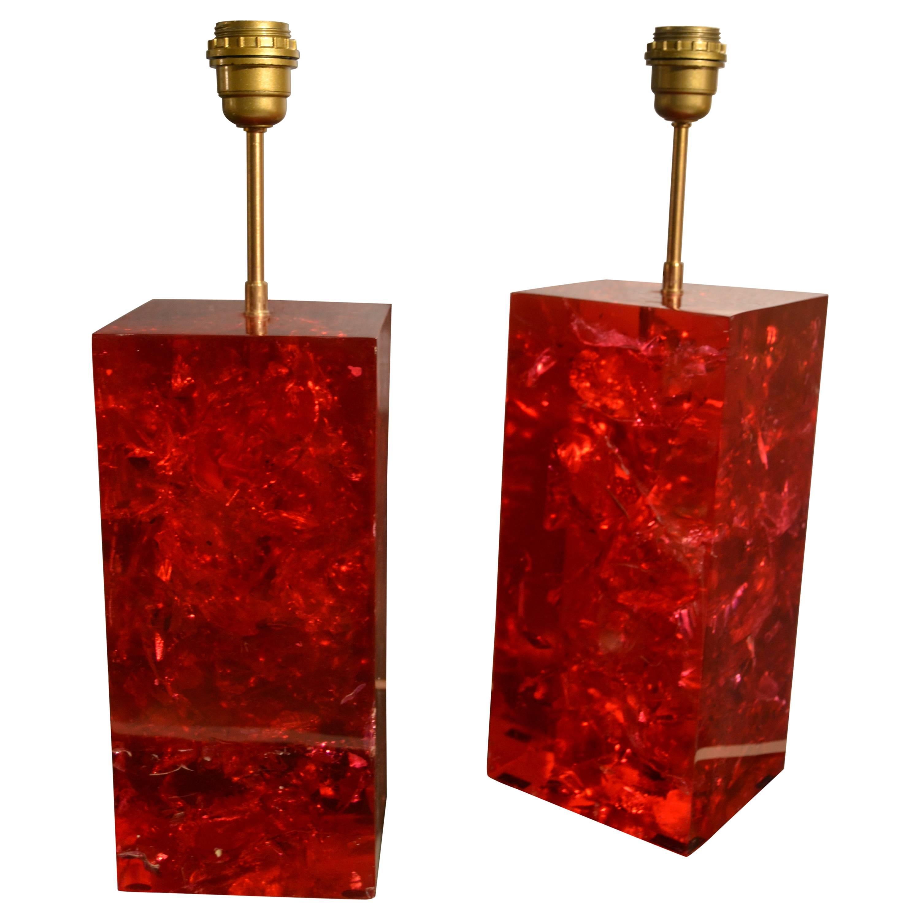 Pair of Large 1970s Fractal Resin Lamps