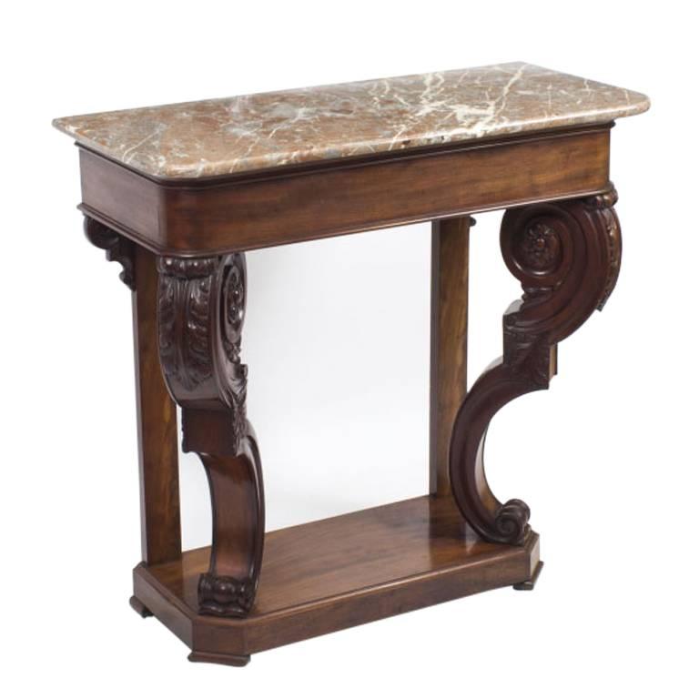 19th Century William IV Mahogany Marble-Top Console Table