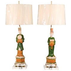 Used Regal Pair of Chinese Mudmen Figures as Custom Lamps