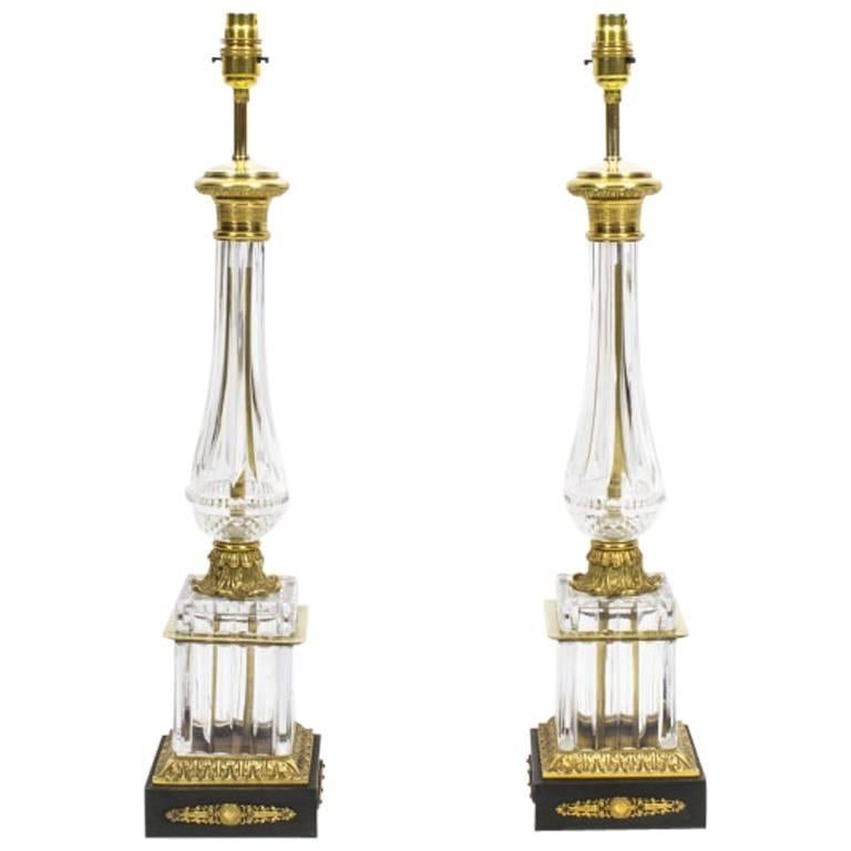 Vintage Pair of French Empire Style Crystal Lamps, circa 1930