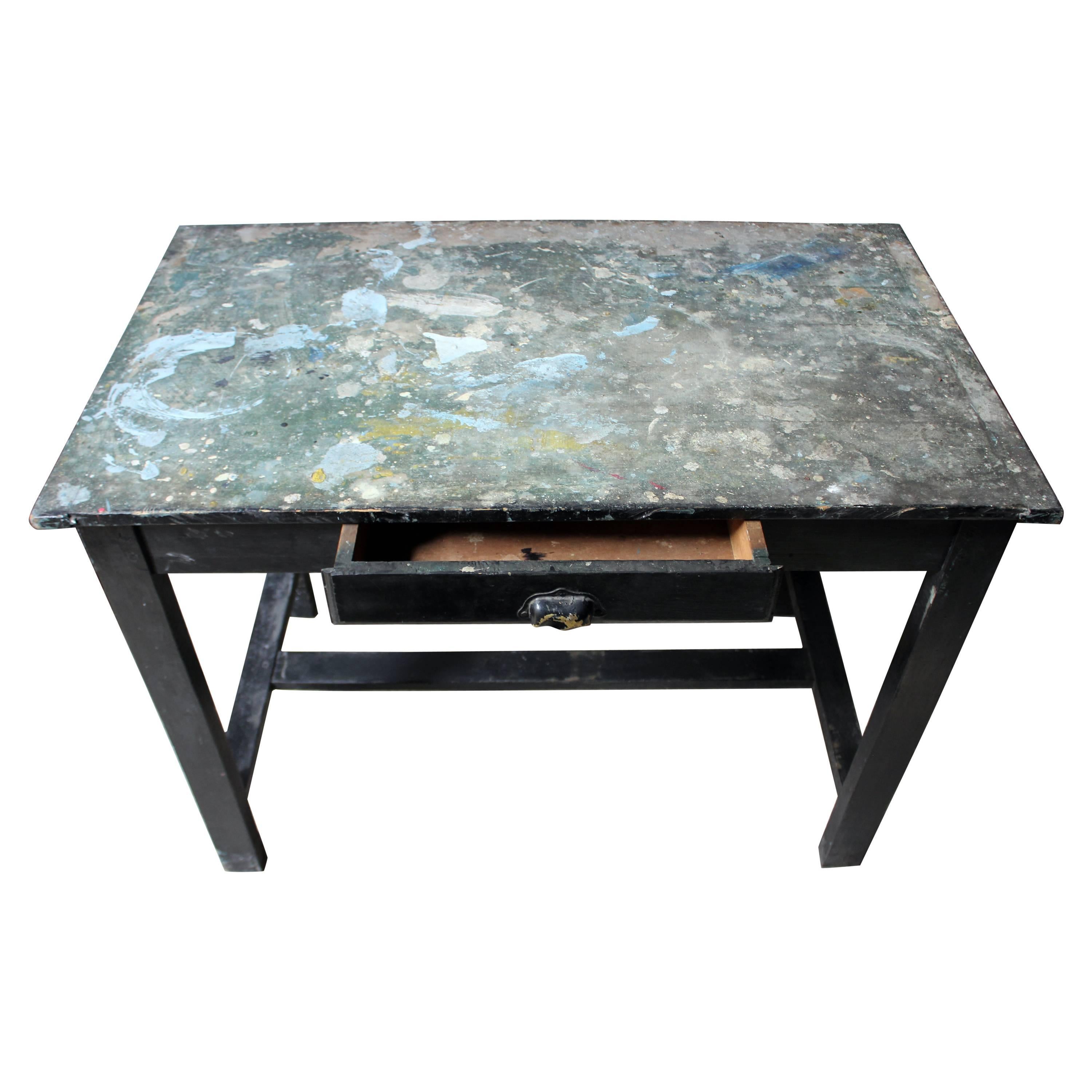 Fantastic French Early 20th Century Painted Pine Artist’s Studio Table