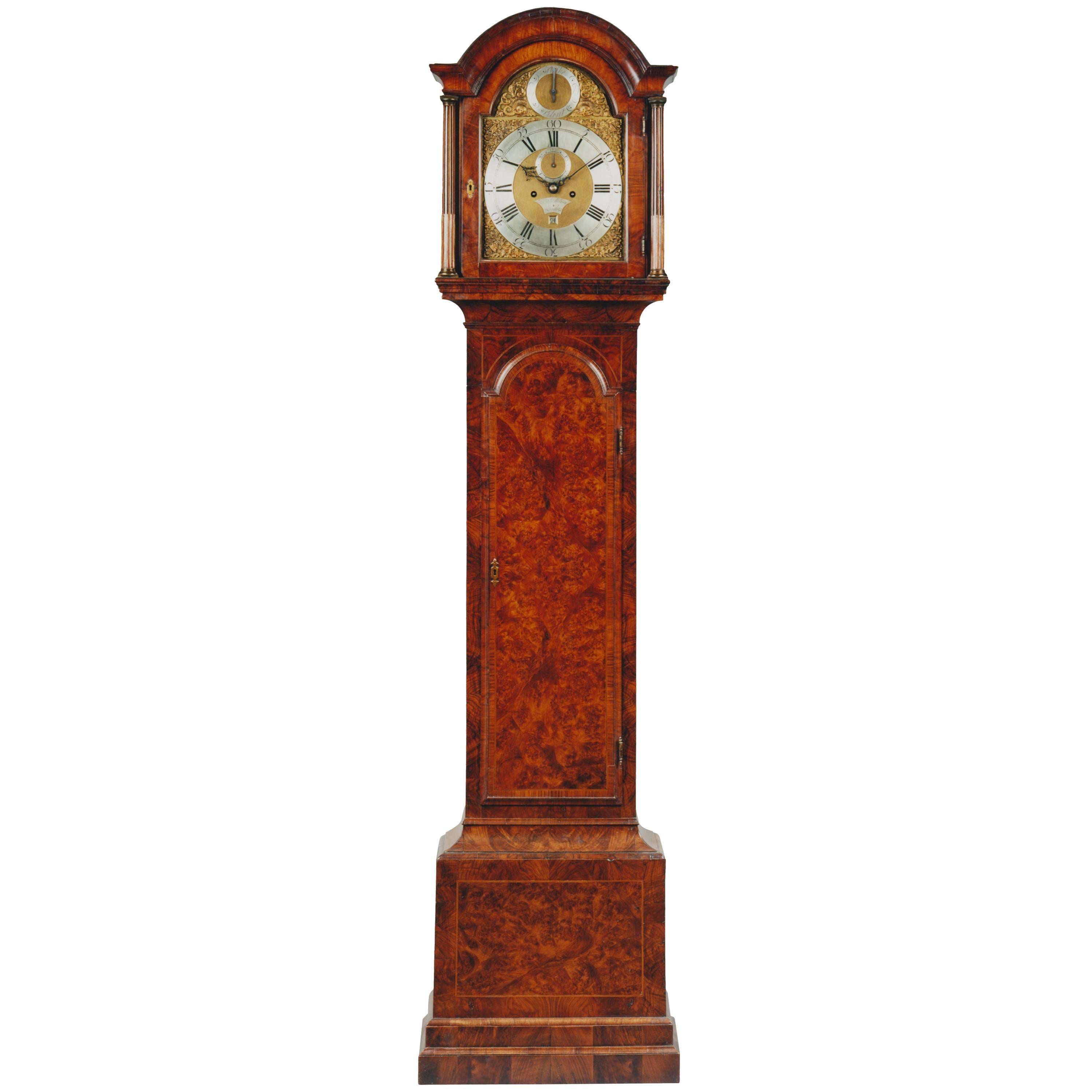 18th Century Figured Walnut Longcase Clock Thomas Milner, London For Sale