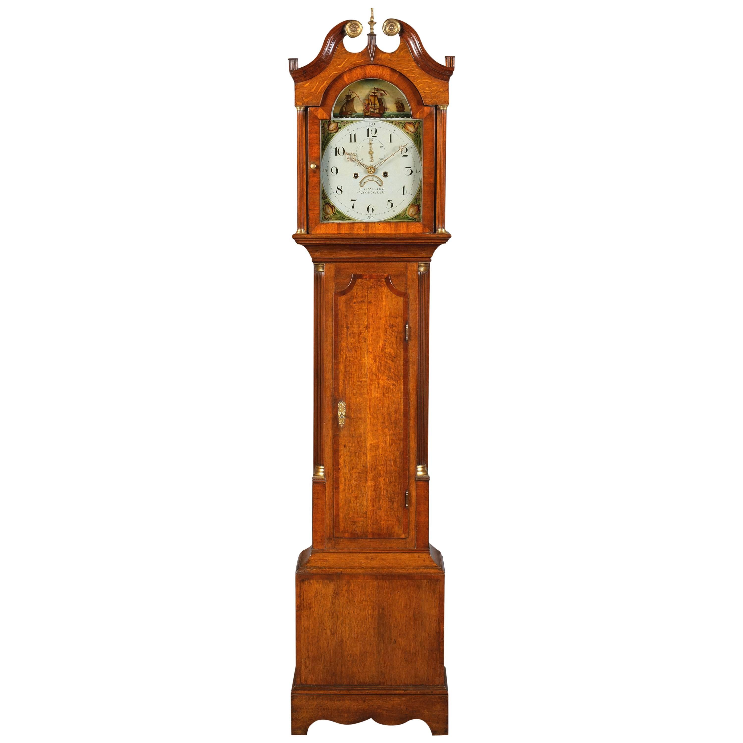 English Regency Oak and Mahogany Longcase Clock by W.Giscard, Downham