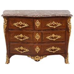 18th Century Louis XV Marquetry Commode with Gilt Bronze Mounts and Handles