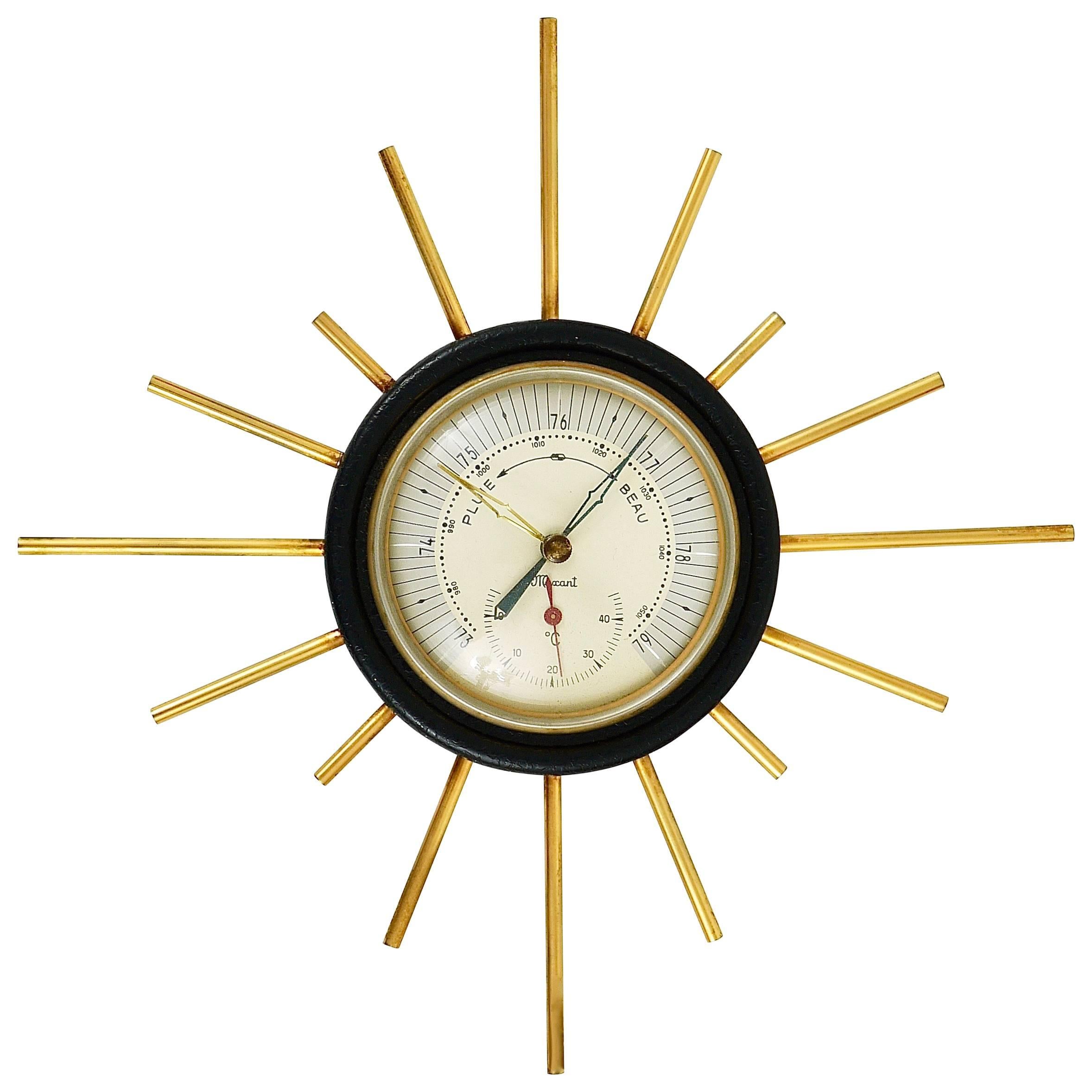 Mid-Century Sputnik Weather Station, Barometer, Thermometer, Maxant France, 1950