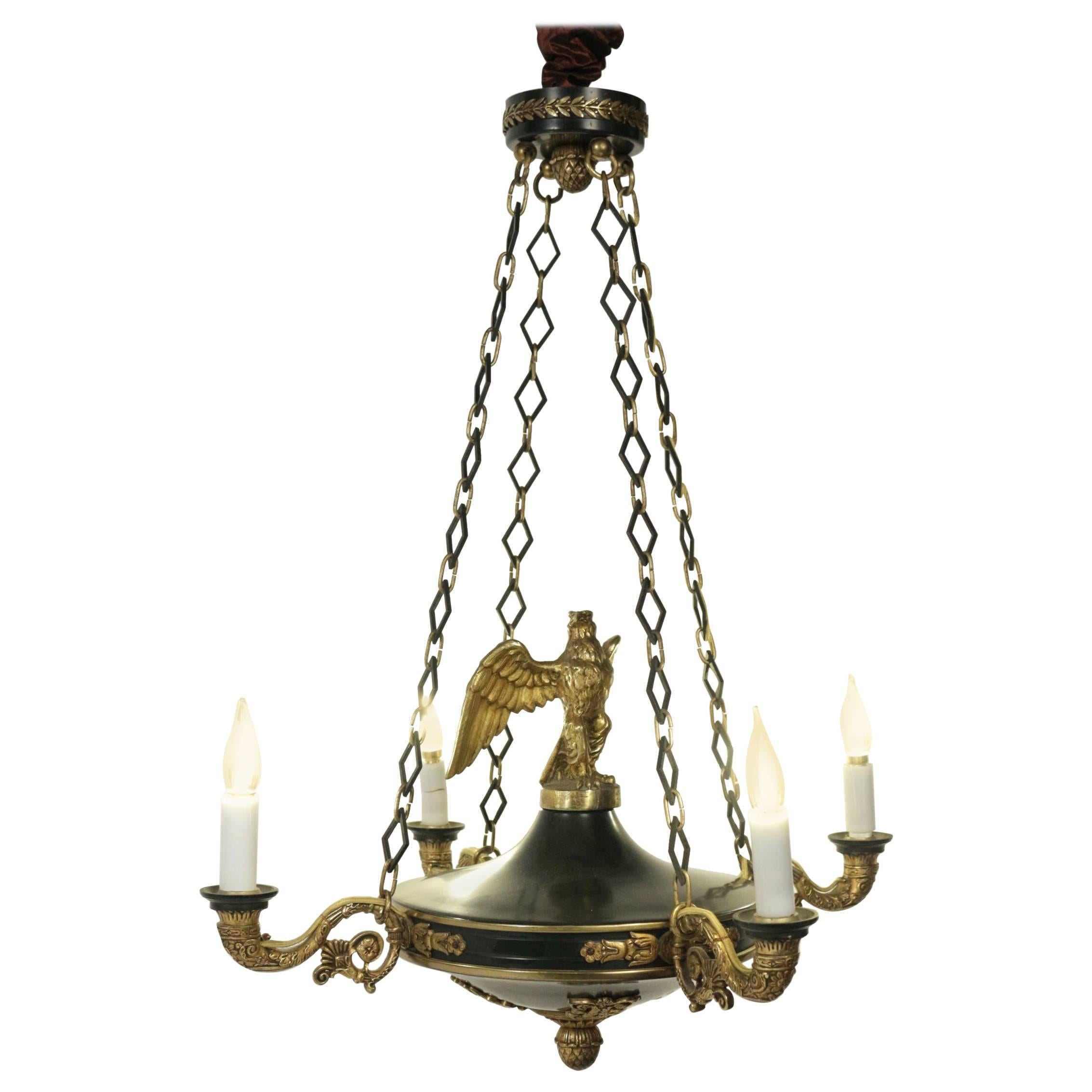 Chandelier Empire Style with an Eagle in Gold Gilt Bronze, 19th Century
