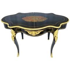 19th Century French “Violonée” Table in Brass and Tortoise Boule Marquetry