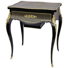 19th Century, Louis XV Style, Ebony Boule Marquetry Travailleuse Side Table