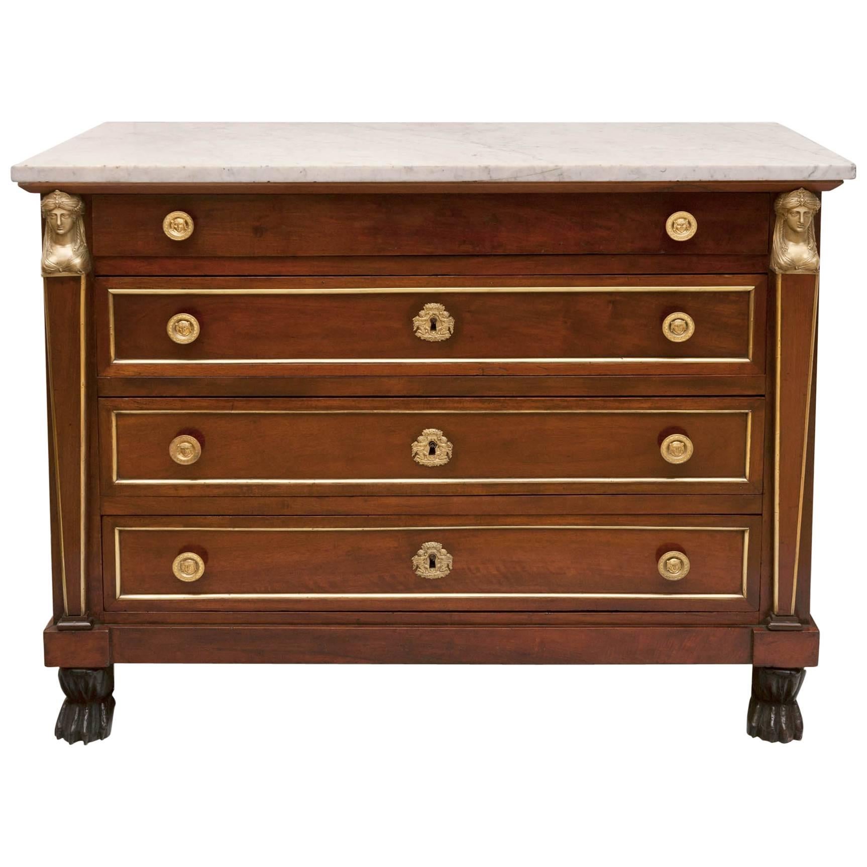 Early 19th Century Continental Empire Walnut Commode For Sale
