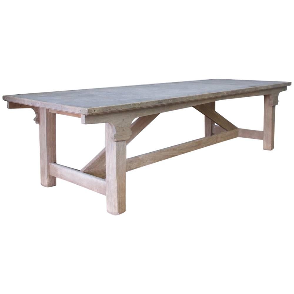 Large Oak and Zinc Refectory Table