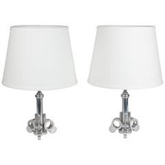 Pair of Aluminum Machine Age Table Lamps, American, 1930s 11