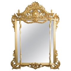 Magnificent Ornate Large French Carved Giltwood Mirror