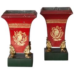 Pair of Small Early 19th Century Painted and Gilt Tole Ornamental Jardiniere