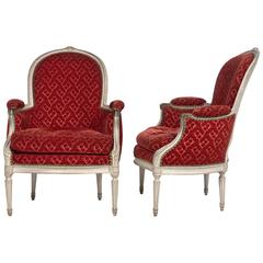 Pair of Fine French Louis XVI Period Painted Bergeres, Stamped Delaunay, 1775