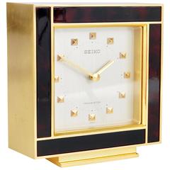Beautiful Gold and Brown Hollywood Regency Table Clock, Seiko, 1970s 6