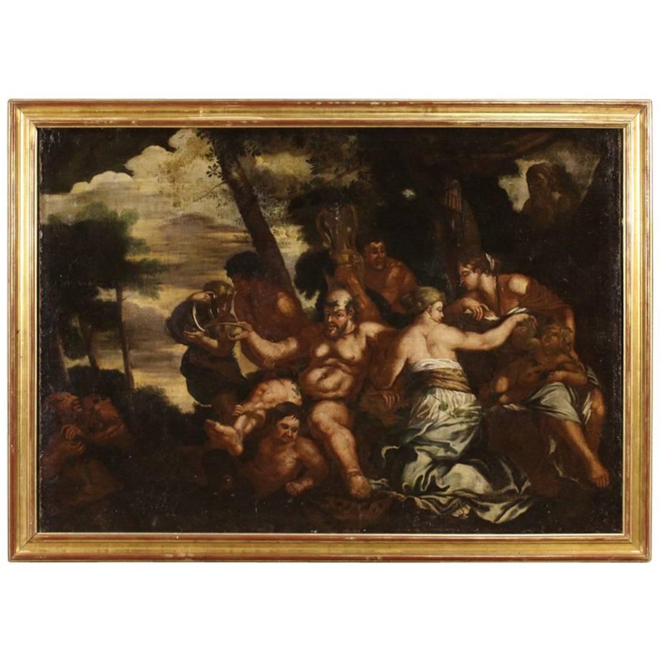 18th Century, Italian Bacchanal Painting Oil on Canvas