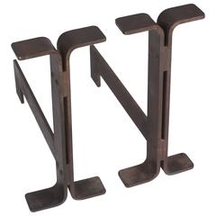 Pair of Steel Double Flange Andirons, American, 1950s 2