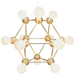Lina Twelve-Light Chandelier, Brushed Brass Modern Minimal Geometric Space-Frame 9