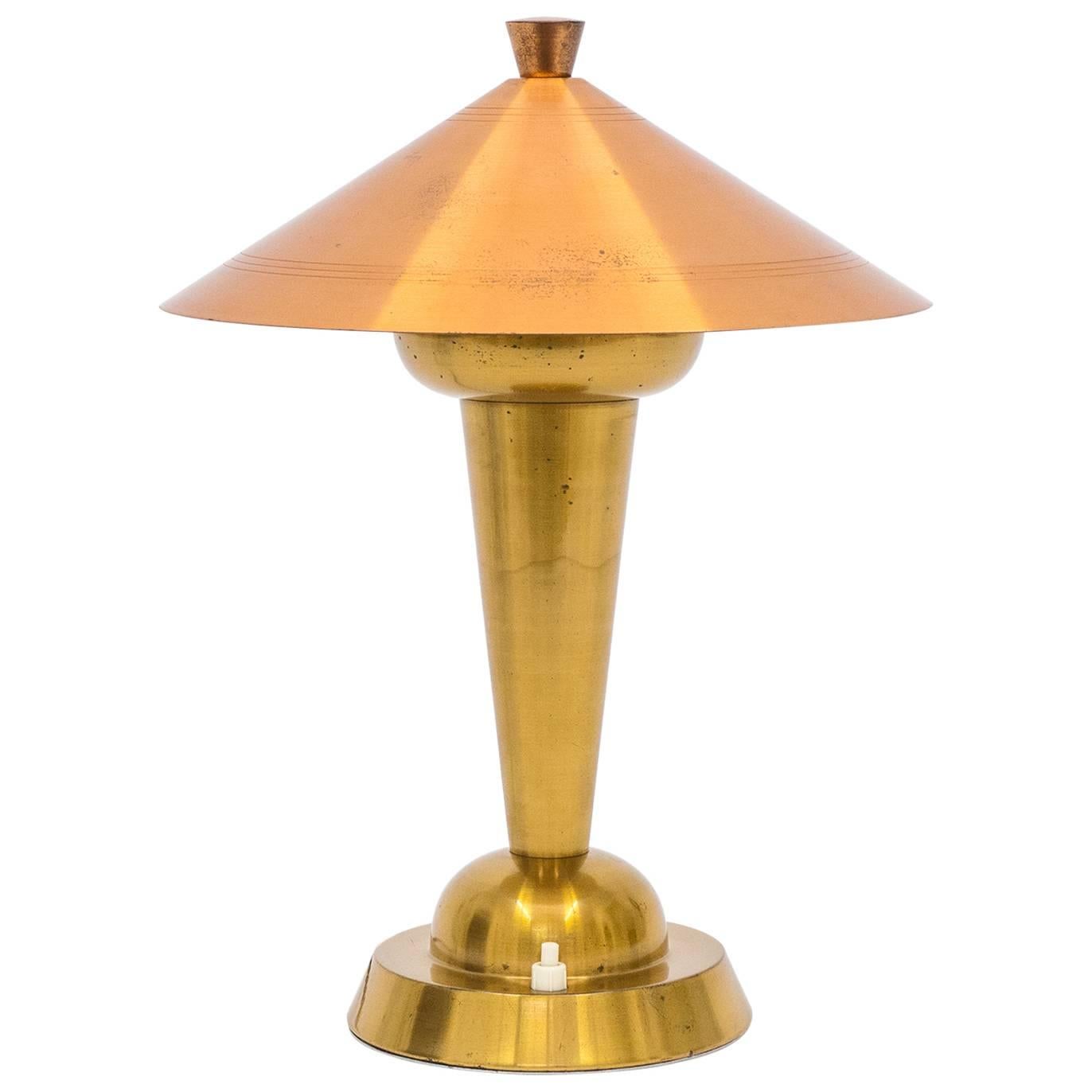 Brass and Copper Art Deco Table Lamp, 1930s