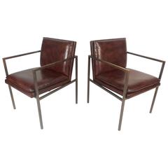 Pair of Mid-Century Modern Brass and Vinyl Armchairs by Tulip Inc
