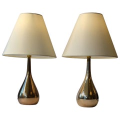 1950s Pair of Mauri Almari Brass Drop Table Lamps, Idman, Finland