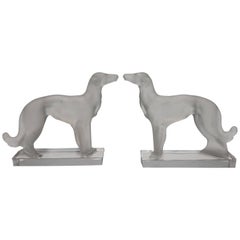 Art Deco Wolfhound Dogs Crystal Bookends, Pair