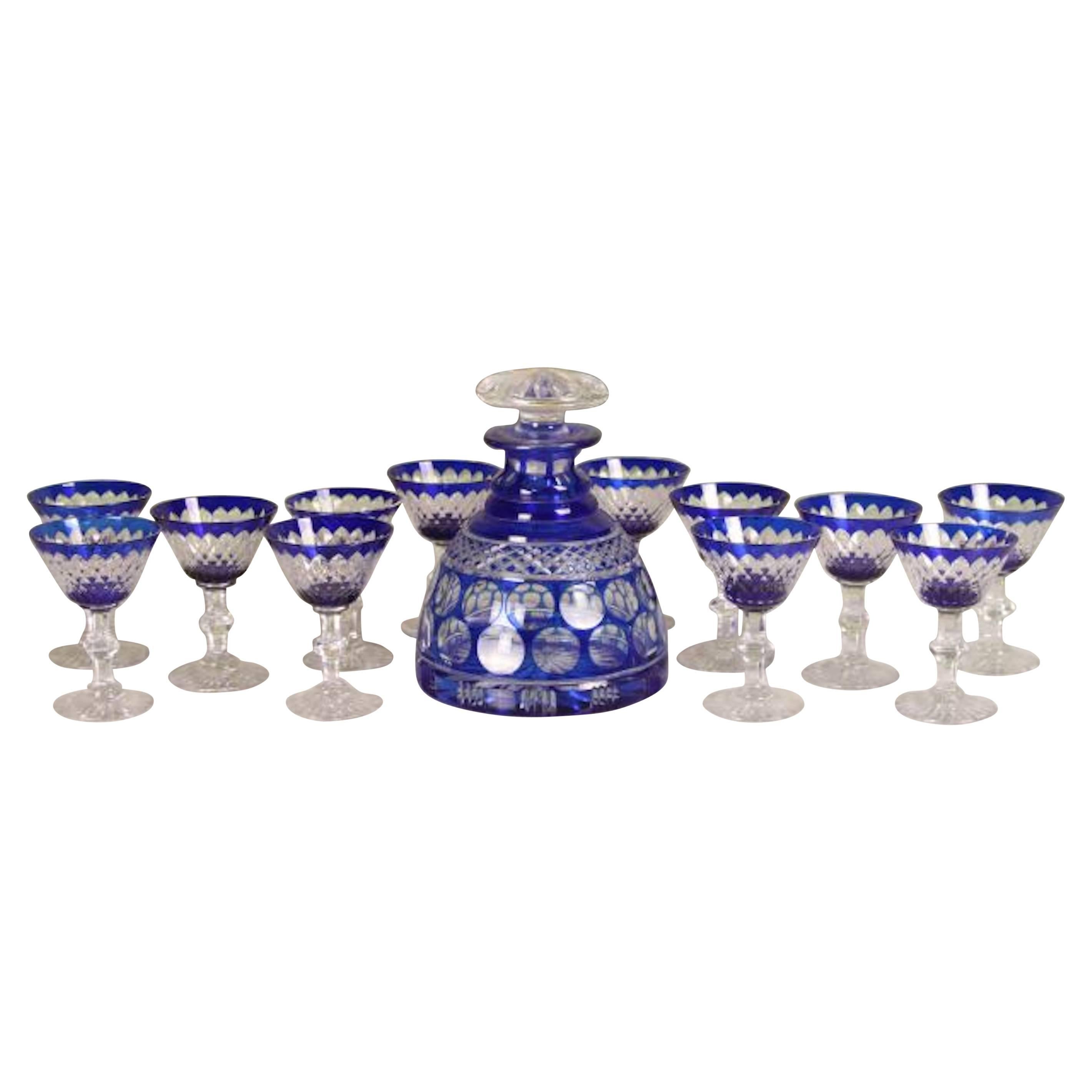 Cut to Clear Cobalt Decanter and Goblet Set