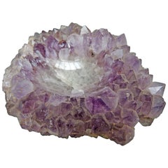 Carved Amethyst Stone Geode Cluster Modern 1970s Small Bowl 