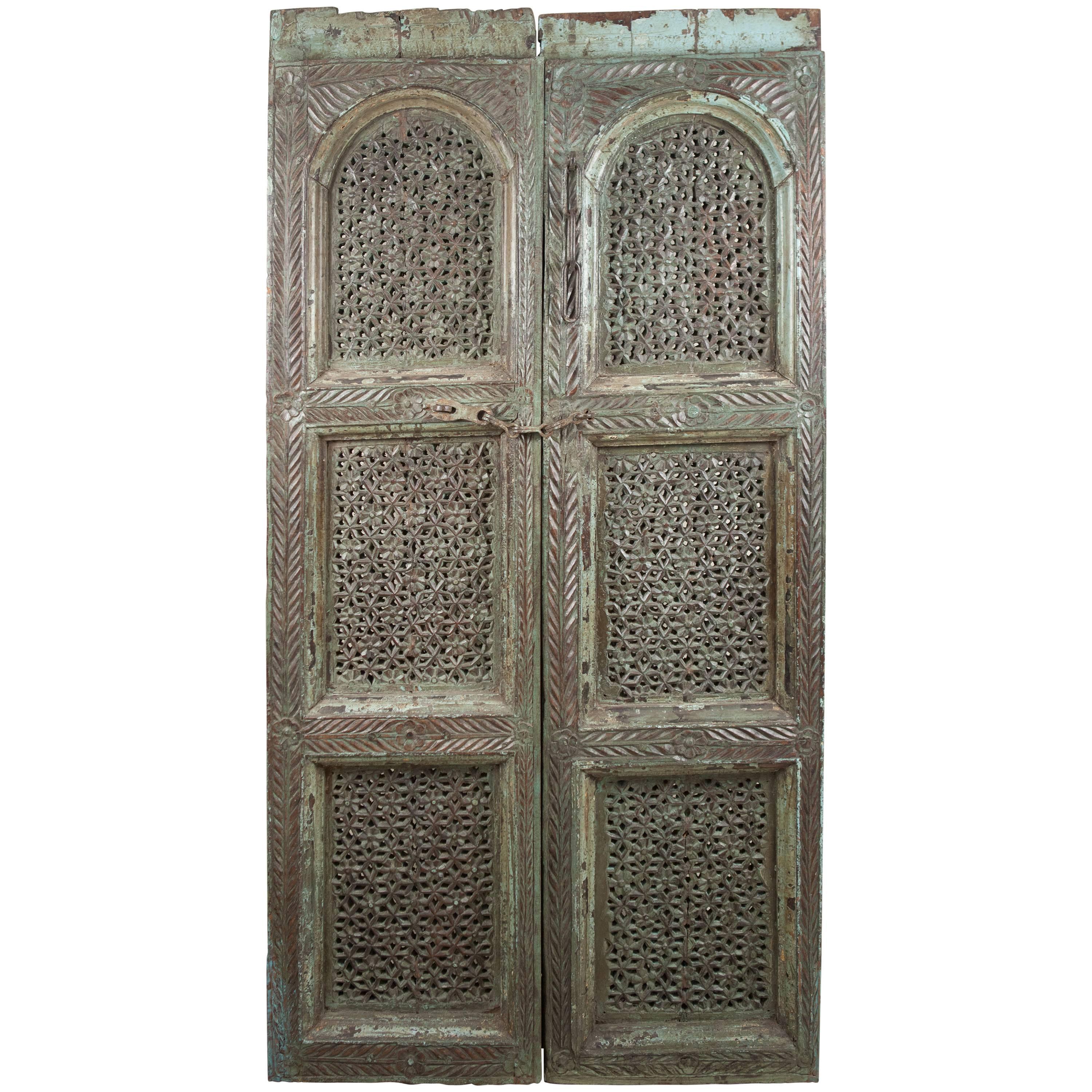 Carved, Painted Wood Door from India