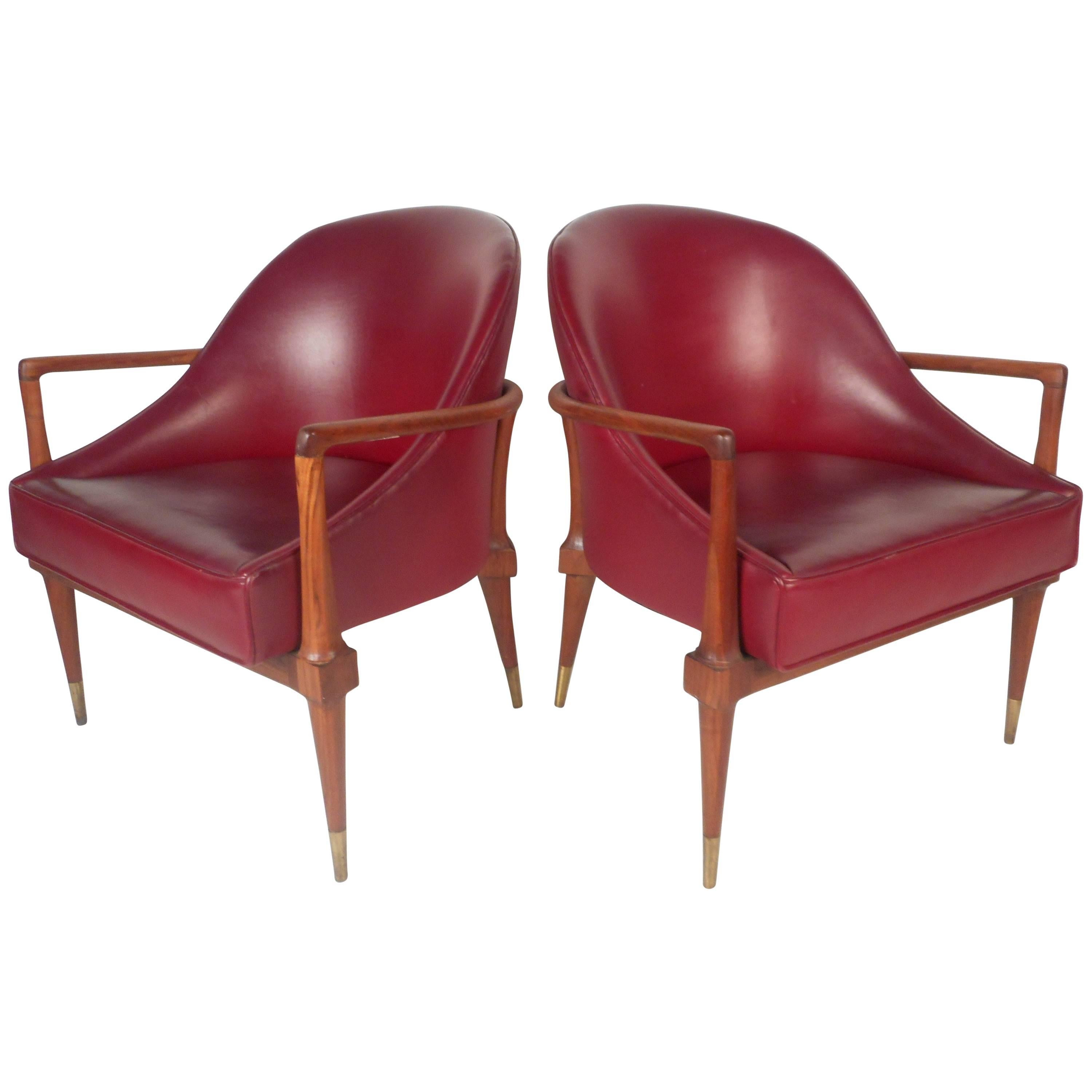 Unique Pair of Mid-Century Modern Walnut Side Chairs