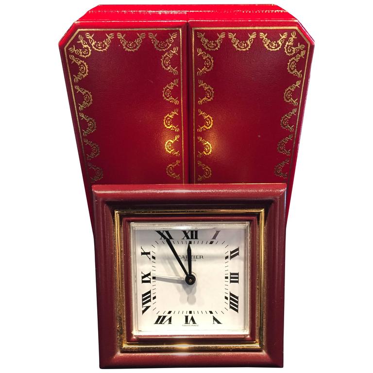 Cartier Classic Burgundy Enamel Clock 