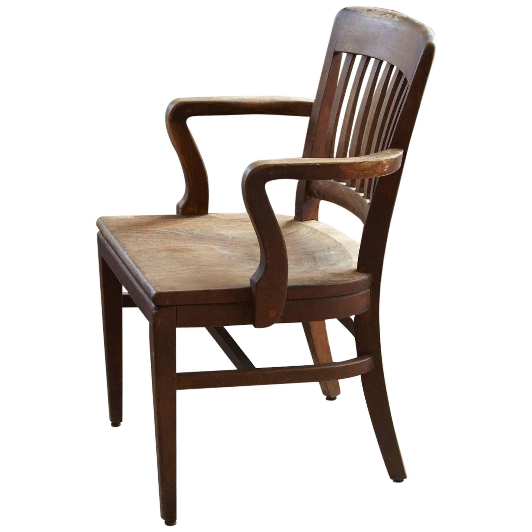 1920s Solid Oak Office Armchair by W.H. Gunlocke Chair Co, Wayland, NY