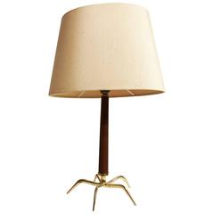 Mid-Century Table Lamp in Stained Wood and Brass in the Style of Carlo di Carli