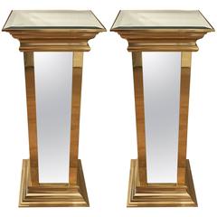 Pair of Mastercraft Brass and Mirrored Pedestals 6