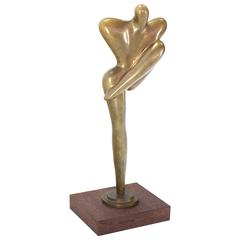 43"H Large Mid Century Modern Nude Bronze Abstract Dancer Sculpture Walnut Base
