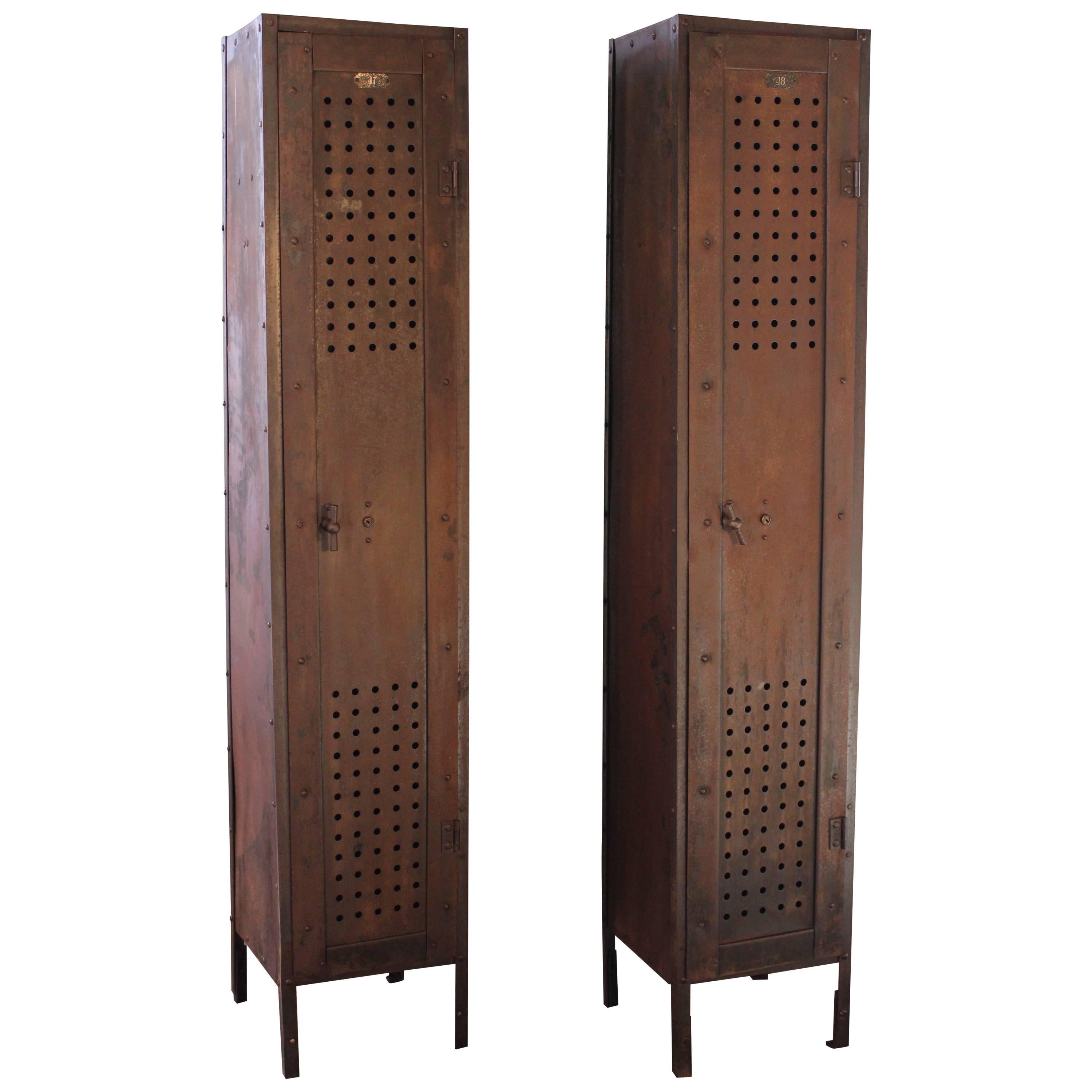 Pair of Vintage Industrial Steel Gym Storage Lockers