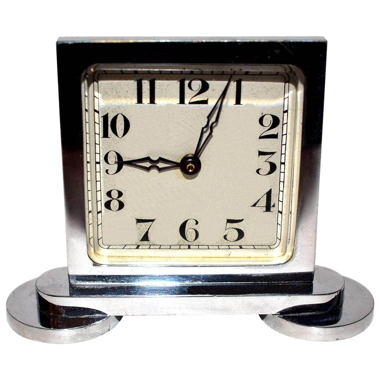 Original 1930s Art Deco Miniature Chrome Clock