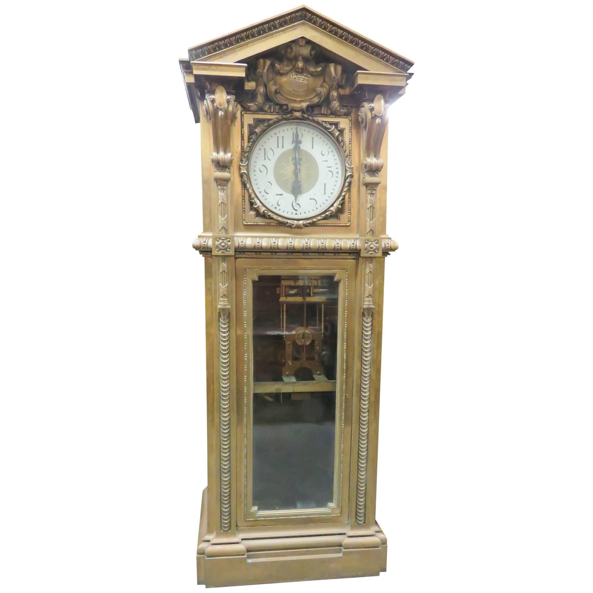 Monumental Unique Singer Sewing Co. Bronze Master Clock For Sale