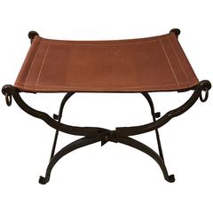Iron and Leather Curule Bench