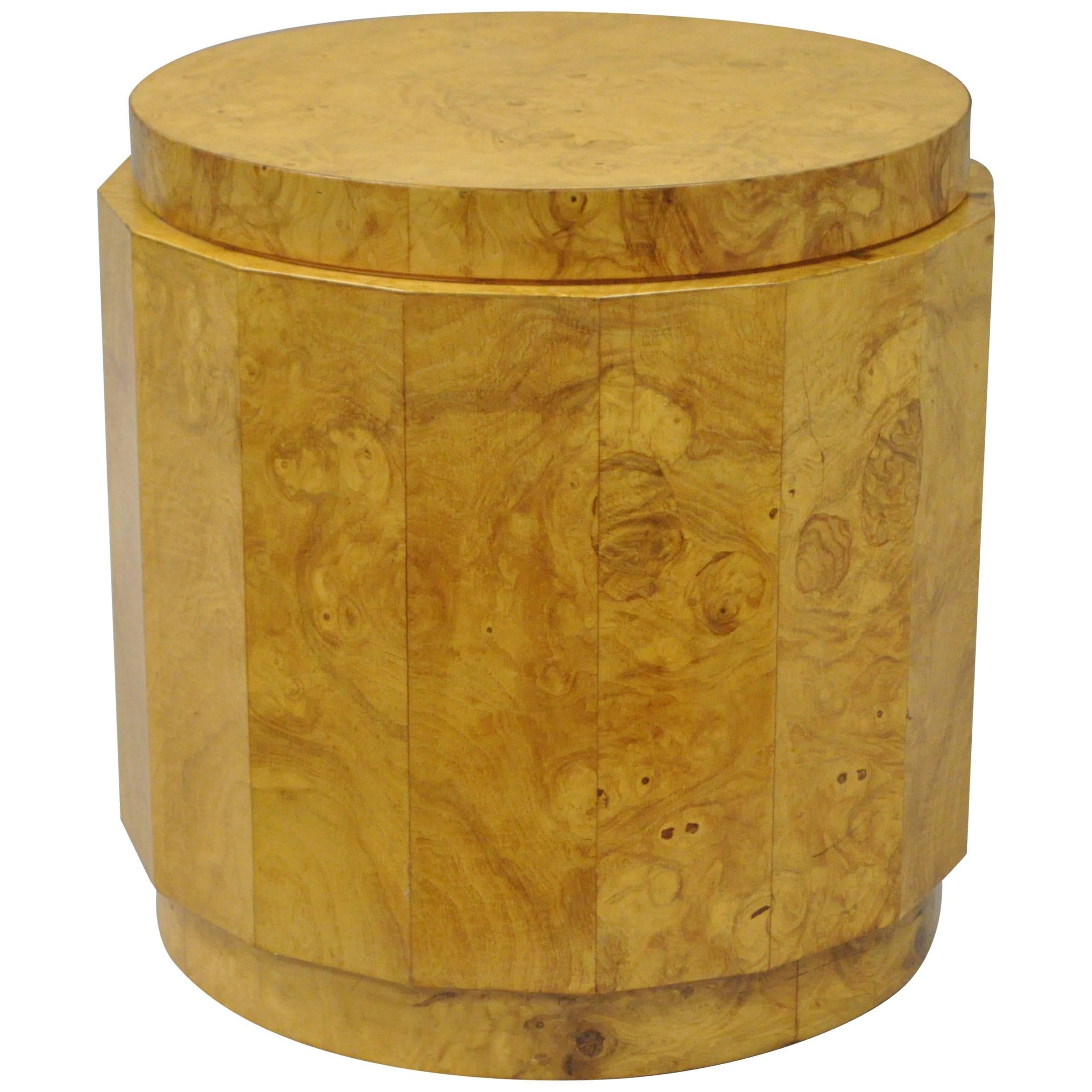 Edward Wormley Dunbar Burl Wood Pedestal Accent Drum Table 6302F Mid Century
