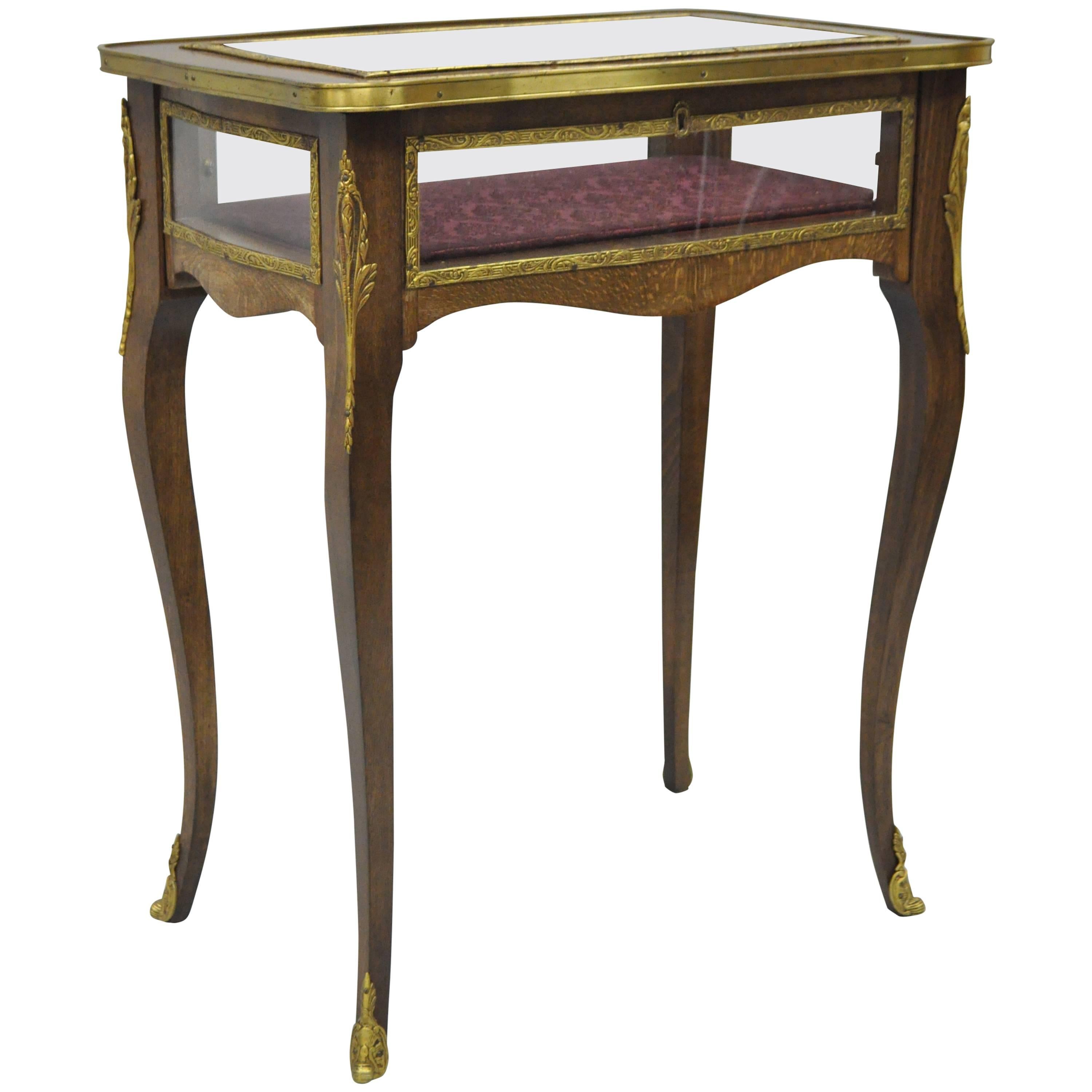 Vintage French Louis XV Style Brass and Glass Flip Top Display Accent Side Table