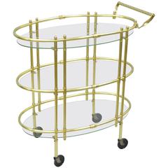 Mid-Century Italian Modern Polished Brass Three-Tier Oval Bar or Tea Cart 3