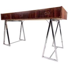 Danish Modern Rosewood and Chrome Campaign Desk 11