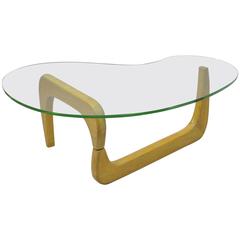 1950s Cerused Oak & Glass Kidney Shape Biomorphic Coffee Table, Noguchi Style