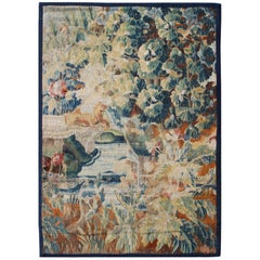 Antique French Tapestry Fragment with Abundant Vegetation in Autumnal Tones