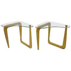 Pair of 1950s Cerused Oak Kidney Shape Biomorphic End Tables, Noguchi Style 4